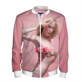 Мужской бомбер 3D с принтом Сюрреализм в Ухте, 100% полиэстер | застегивается на молнию, по бокам два кармана без застежек, по низу бомбера и на воротнике - эластичная резинка | blonde | flowers | girl | lace | naked | nude | photo | surrealism | блондинка | девушка | сюрреализм | фото | цветы | шнуровка