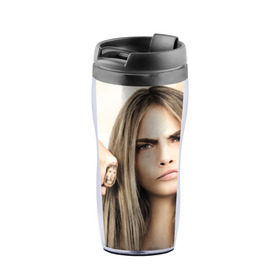 Термокружка-непроливайка с принтом Cara Delevingne в Ухте, внутренняя часть — пищевой пластик, наружная часть — прозрачный пластик, между ними — полиграфическая вставка с рисунком | объем — 350 мл, герметичная крышка | actress | angry | body art | british top model | cara delevingne | emotion | актриса | боди арт | британская топ модель | делевинь | кара | сердитая | эмоция