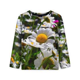 Детский лонгслив 3D с принтом Ромашки в Ухте, 100% полиэстер | длинные рукава, круглый вырез горловины, полуприлегающий силуэт
 | желтая | лепесток | природа | ромашка | цветок | яркая