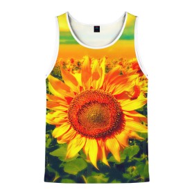 Мужская майка 3D с принтом Подсолнухи в Ухте, 100% полиэстер | круглая горловина, приталенный силуэт, длина до линии бедра. Пройма и горловина окантованы тонкой бейкой | Тематика изображения на принте: лето | подсолнух | солнце | цветы