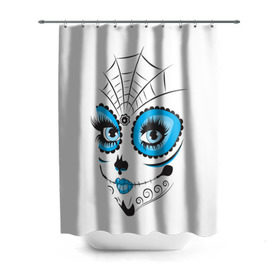 Штора 3D для ванной Мексиканский череп: в Ухте, 100% полиэстер | плотность материала — 100 г/м2. Стандартный размер — 146 см х 180 см. По верхнему краю — пластиковые люверсы для креплений. В комплекте 10 пластиковых колец | белый | девушка | день мертвых | мексика | традция | узоры | цветы