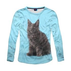 Женский лонгслив 3D с принтом Кот мейн кун в Ухте, 100% полиэстер | длинные рукава, круглый вырез горловины, полуприлегающий силуэт | котенок | мейнкун