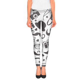 Леггинсы 3D с принтом Набор хипстера в Ухте, 80% полиэстер, 20% эластан | Эластичный пояс, зауженные к низу, низкая посадка | очки | паттерн | усы | хипстер | часы | шляпа