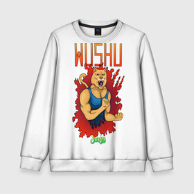 Детский свитшот 3D с принтом WUSHU jungle в Ухте, 100% полиэстер | свободная посадка, прямой крой, мягкая тканевая резинка на рукавах и понизу свитшота | арт | боевые искусства | животные | красный | пума | рисунки | синий | спорт | ушу | шрифт