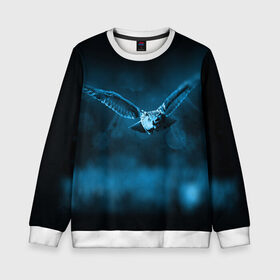 Детский свитшот 3D с принтом сова в Ухте, 100% полиэстер | свободная посадка, прямой крой, мягкая тканевая резинка на рукавах и понизу свитшота | dark | клюв | лес | ночь | перья | птица | сова | темнота | филин