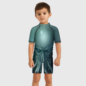 Детский купальный костюм 3D с принтом Ктулху в Ухте, Полиэстер 85%, Спандекс 15% | застежка на молнии на спине | cthulhu | ctulhu | осьминог