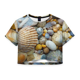 Женская футболка 3D укороченная Морские ракушки и камни: в Ухте, 100% полиэстер | круглая горловина, длина футболки до линии талии, рукава с отворотами | камни | море | морские камни | ракушки