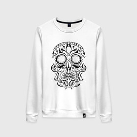Женский свитшот хлопок с принтом Мексиканский череп в Ухте, 100% хлопок | прямой крой, круглый вырез, на манжетах и по низу широкая трикотажная резинка  | 