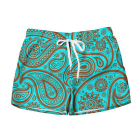 Женские шорты 3D Paisley: в Ухте, 100% полиэстер | прямой крой, два кармана без застежек по бокам. Мягкая трикотажная резинка на поясе, внутри которой широкие завязки. Длина до середины бедра | огурцы | орнамент | пейсли | турецкие | яркий