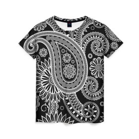 Женская футболка 3D с принтом Paisley в Ухте, 100% полиэфир ( синтетическое хлопкоподобное полотно) | прямой крой, круглый вырез горловины, длина до линии бедер | орнамент | пейсли | турецкие огурцы
