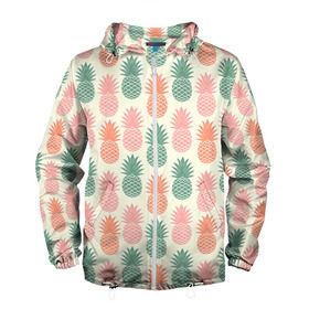 Мужская ветровка 3D с принтом Ананасы 4 в Ухте, 100% полиэстер | подол и капюшон оформлены резинкой с фиксаторами, два кармана без застежек по бокам, один потайной карман на груди | паттен