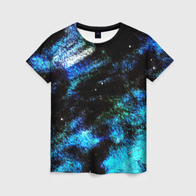 Женская футболка 3D с принтом Blue ultramarine в Ухте, 100% полиэфир ( синтетическое хлопкоподобное полотно) | прямой крой, круглый вырез горловины, длина до линии бедер | Тематика изображения на принте: потертость | синий | черный
