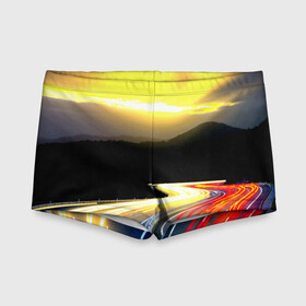 Детские купальные плавки 3D с принтом Ночная дорога в Ухте, Полиэстер 85%, Спандекс 15% | Слитный крой, подклад по переду изделия, узкие бретели | Тематика изображения на принте: ночь | огни | путешествие | трасса | уличный | шоссе