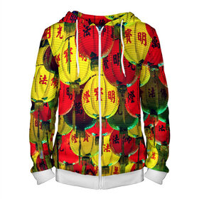 Мужская толстовка 3D на молнии с принтом Фонарики в Ухте, 100% полиэстер | длина до линии бедра, манжеты и пояс оформлены мягкой тканевой резинкой, двухслойный капюшон со шнурком для регулировки, спереди молния, по бокам два кармана | Тематика изображения на принте: азия | китай | праздник | япония