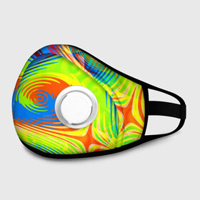 Маска из неопрена с принтом Tie-Dye в Ухте, неопрен 100% | Форма огибающая нос. Резинки для ушей с дополнительной резинкой на затылке. Клапан для выдоха для активного дыхания при занятиях спортом. Эластичный материал маски и окантовки для лучшего растяжения и прилегания маски.  | абстракция | волны | круги | спираль