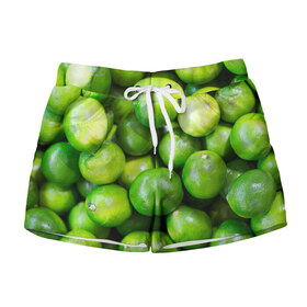 Женские шорты 3D с принтом Лаймы в Ухте, 100% полиэстер | прямой крой, два кармана без застежек по бокам. Мягкая трикотажная резинка на поясе, внутри которой широкие завязки. Длина до середины бедра | зелень | лаймы | лето | лимоны | солнце | текстура | фрукты