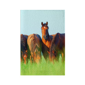 Обложка для паспорта матовая кожа с принтом Лошади в Ухте, натуральная матовая кожа | размер 19,3 х 13,7 см; прозрачные пластиковые крепления | 