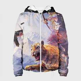 Женская куртка 3D с принтом Месть Тигра в Ухте, ткань верха — 100% полиэстер, подклад — флис | прямой крой, подол и капюшон оформлены резинкой с фиксаторами, два кармана без застежек по бокам, один большой потайной карман на груди. Карман на груди застегивается на липучку | world | лук | снайпер | фентези