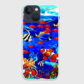 Чехол для iPhone 13 mini с принтом Рыбки в Ухте,  |  | аквариум | вода | лето | море | риф | рыбки | тропики | фауна