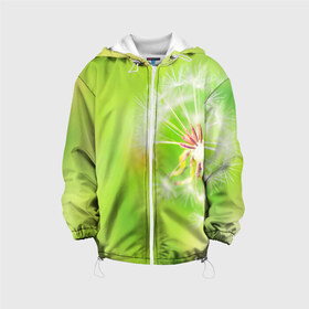 Детская куртка 3D с принтом Одуванчик в Ухте, 100% полиэстер | застежка — молния, подол и капюшон оформлены резинкой с фиксаторами, по бокам — два кармана без застежек, один потайной карман на груди, плотность верхнего слоя — 90 г/м2; плотность флисового подклада — 260 г/м2 | Тематика изображения на принте: лепесток | новая | одуванчик | природа | цветок | яркая