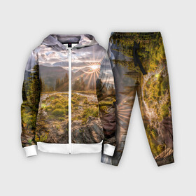 Детский костюм 3D с принтом Восход в Ухте,  |  | горы | лес | небо | пейзаж | природа | солнце
