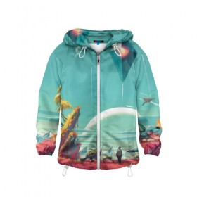 Детская ветровка 3D с принтом No Man`s Sky в Ухте, 100% полиэстер | подол и капюшон оформлены резинкой с фиксаторами, по бокам два кармана без застежек, один потайной карман на груди | 