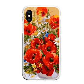 Чехол для iPhone XS Max матовый с принтом Маки в Ухте, Силикон | Область печати: задняя сторона чехла, без боковых панелей | Тематика изображения на принте: art | daisy | drawing | field | flowers | poppies | poppy | red | white | арт | белые | красные | мак | маки | полевые | рисунок | ромашки | цветы