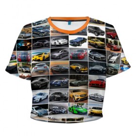 Женская футболка 3D укороченная Крутые тачки (1): в Ухте, 100% полиэстер | круглая горловина, длина футболки до линии талии, рукава с отворотами |