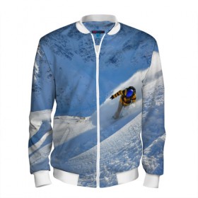 Мужской бомбер 3D с принтом Спуск в Ухте, 100% полиэстер | застегивается на молнию, по бокам два кармана без застежек, по низу бомбера и на воротнике - эластичная резинка | гора | зима | лыжник | снег | спорт | спуск