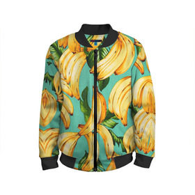 Детский бомбер 3D с принтом Банан в Ухте, 100% полиэстер | застегивается на молнию, по бокам два кармана без застежек, мягкие манжеты, по низу бомбера и на воротнике — эластичная резинка | banana | банан | бананы | паттерн