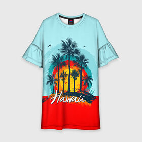 Детское платье 3D с принтом HAWAII 6 в Ухте, 100% полиэстер | прямой силуэт, чуть расширенный к низу. Круглая горловина, на рукавах — воланы | Тематика изображения на принте: hawaii | гаваи | лето | океан | отдых | пальмы | пляж | серф