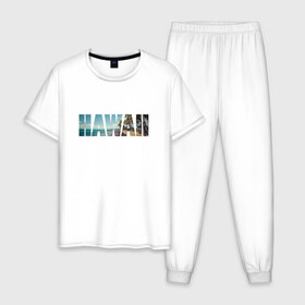 Мужская пижама хлопок с принтом HAWAII 8 в Ухте, 100% хлопок | брюки и футболка прямого кроя, без карманов, на брюках мягкая резинка на поясе и по низу штанин
 | hawaii | гаваи | лето | море | океан | пальмы | пляж | серф