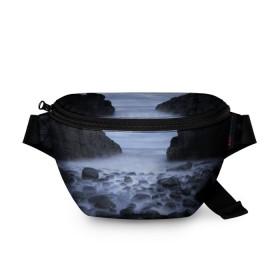 Поясная сумка 3D с принтом Туманный берег в Ухте, 100% полиэстер | плотная ткань, ремень с регулируемой длиной, внутри несколько карманов для мелочей, основное отделение и карман с обратной стороны сумки застегиваются на молнию | 