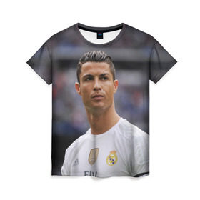 Женская футболка 3D с принтом Cristiano Ronaldo в Ухте, 100% полиэфир ( синтетическое хлопкоподобное полотно) | прямой крой, круглый вырез горловины, длина до линии бедер | криштиану роналду | реал мадрид