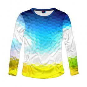 Женский лонгслив 3D с принтом Engine в Ухте, 100% полиэстер | длинные рукава, круглый вырез горловины, полуприлегающий силуэт | Тематика изображения на принте: желтый | сетка | синий | соты