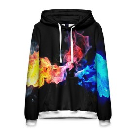 Мужская толстовка 3D с принтом Битва огней в Ухте, 100% полиэстер | двухслойный капюшон со шнурком для регулировки, мягкие манжеты на рукавах и по низу толстовки, спереди карман-кенгуру с мягким внутренним слоем. | красный | огонь | синий