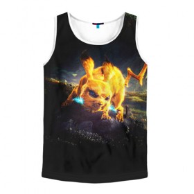 Мужская майка 3D с принтом Пикачу в Ухте, 100% полиэстер | круглая горловина, приталенный силуэт, длина до линии бедра. Пройма и горловина окантованы тонкой бейкой | Тематика изображения на принте: ash | pokemon | пикачу | покебол | покемон | эш