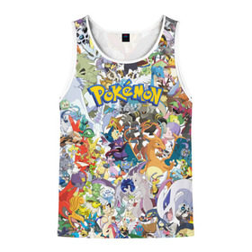 Мужская майка 3D с принтом Покемоны в Ухте, 100% полиэстер | круглая горловина, приталенный силуэт, длина до линии бедра. Пройма и горловина окантованы тонкой бейкой | Тематика изображения на принте: ash ketchum | pokemon | пикачу | покебол | покемон | эш