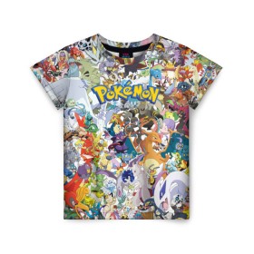 Детская футболка 3D с принтом Покемоны в Ухте, 100% гипоаллергенный полиэфир | прямой крой, круглый вырез горловины, длина до линии бедер, чуть спущенное плечо, ткань немного тянется | Тематика изображения на принте: ash ketchum | pokemon | пикачу | покебол | покемон | эш