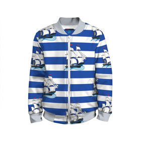 Детский бомбер 3D с принтом Кораблик в Ухте, 100% полиэстер | застегивается на молнию, по бокам два кармана без застежек, мягкие манжеты, по низу бомбера и на воротнике — эластичная резинка | 