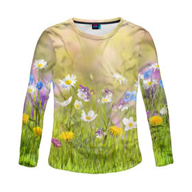 Женский лонгслив 3D с принтом Солнечная нежность в Ухте, 100% полиэстер | длинные рукава, круглый вырез горловины, полуприлегающий силуэт | лепестки | лучи | прикольные картинки | солнце | цветочки | цветы