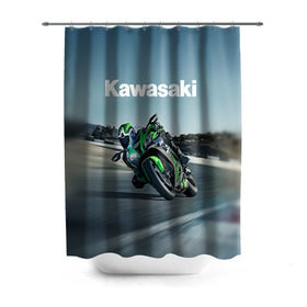 Штора 3D для ванной с принтом Kawasaky sport в Ухте, 100% полиэстер | плотность материала — 100 г/м2. Стандартный размер — 146 см х 180 см. По верхнему краю — пластиковые люверсы для креплений. В комплекте 10 пластиковых колец | kawasaky