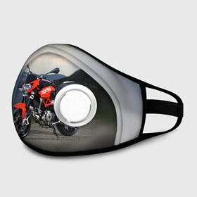 Маска из неопрена с принтом Aprilia в Ухте, неопрен 100% | Форма огибающая нос. Резинки для ушей с дополнительной резинкой на затылке. Клапан для выдоха для активного дыхания при занятиях спортом. Эластичный материал маски и окантовки для лучшего растяжения и прилегания маски.  | aprilia