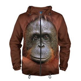 Мужская ветровка 3D Обезьяна: в Ухте, 100% полиэстер | подол и капюшон оформлены резинкой с фиксаторами, два кармана без застежек по бокам, один потайной карман на груди | животные | о.м.с.к. | обезьяна | орангутанг