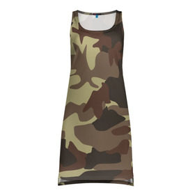Платье-майка 3D с принтом Коричневый камуфляж в Ухте, 100% полиэстер | полуприлегающий силуэт, широкие бретели, круглый вырез горловины, удлиненный подол сзади. | camo | camouflage | камо | хаки