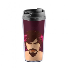 Термокружка-непроливайка с принтом Pacman в Ухте, внутренняя часть — пищевой пластик, наружная часть — прозрачный пластик, между ними — полиграфическая вставка с рисунком | объем — 350 мл, герметичная крышка | Тематика изображения на принте: мэнни пакьяо