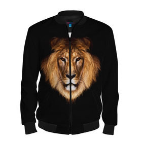 Мужской бомбер 3D с принтом Лев в Ухте, 100% полиэстер | застегивается на молнию, по бокам два кармана без застежек, по низу бомбера и на воротнике - эластичная резинка | lion | голова | лев