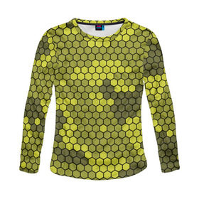 Женский лонгслив 3D Кибер камуфляж 8: в Ухте, 100% полиэстер | длинные рукава, круглый вырез горловины, полуприлегающий силуэт | желтый | соты