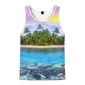 Мужская майка 3D с принтом Мальдивы в Ухте, 100% полиэстер | круглая горловина, приталенный силуэт, длина до линии бедра. Пройма и горловина окантованы тонкой бейкой | Тематика изображения на принте: загар | каникулы | мальдивские острова | мальдивы | отдых | отпуск | пляж | приключения | солнце | туризм
