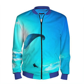Мужской бомбер 3D с принтом Прыжок в Ухте, 100% полиэстер | застегивается на молнию, по бокам два кармана без застежек, по низу бомбера и на воротнике - эластичная резинка | парашют | прыжок | синяя